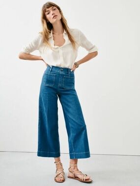 SPANXshape™ EveryWear Cropped Wide Leg Jeans with Patch Pockets, Washed Blue, MP